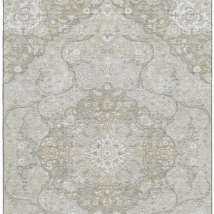 HomeRoots 10' X 14' Taupe Gray & Ivory Medallion Rug - Washable, UV Protected, Ideal for Busy Homes & Spaces 696848