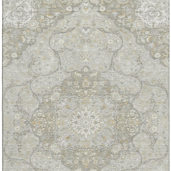HomeRoots 10' X 14' Taupe Gray & Ivory Medallion Rug - Washable, UV Protected, Ideal for Busy Homes & Spaces 696848