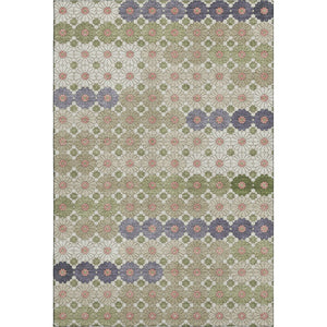 HomeRoots 5' X 8' Artichoke Green Purple Beige Geometric Washable Rug - Stain Resistant, UV Protected & Stylish 696850