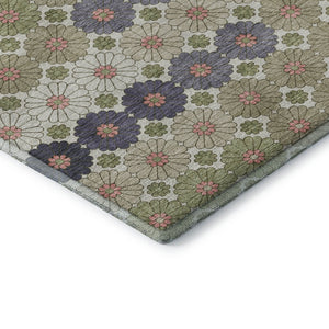 HomeRoots 5' X 8' Artichoke Green Purple Beige Geometric Washable Rug - Stain Resistant, UV Protected & Stylish 696850