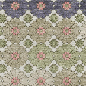 HomeRoots 5' X 8' Artichoke Green Purple Beige Geometric Washable Rug - Stain Resistant, UV Protected & Stylish 696850