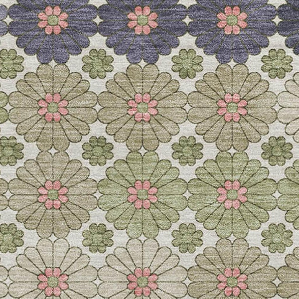 HomeRoots 5' X 8' Artichoke Green Purple Beige Geometric Washable Rug - Stain Resistant, UV Protected & Stylish 696850