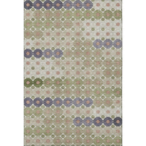 HomeRoots 5' X 8' Artichoke Green Purple Beige Geometric Washable Rug - Stain Resistant, UV Protected & Stylish 696850