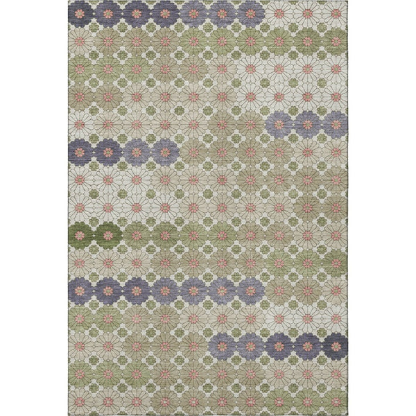 HomeRoots 5' X 8' Artichoke Green Purple Beige Geometric Washable Rug - Stain Resistant, UV Protected & Stylish 696850