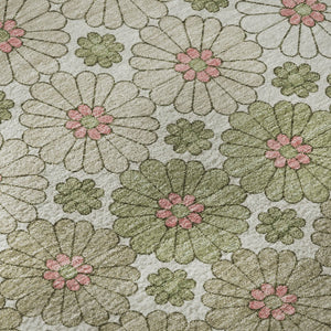 HomeRoots 8' Modern Geometric Round Rug in Artichoke Green, Purple & Beige – Washable, UV-Protected & Stylish! 696851