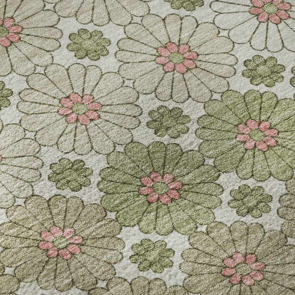 HomeRoots 8' Modern Geometric Round Rug in Artichoke Green, Purple & Beige – Washable, UV-Protected & Stylish! 696851