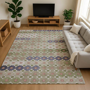 HomeRoots 8' X 10' Stylish Artichoke Green & Purple Geometric Washable Area Rug with UV Protection & Durability 696852