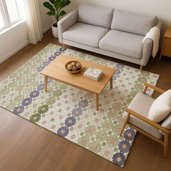 HomeRoots 8' X 10' Stylish Artichoke Green & Purple Geometric Washable Area Rug with UV Protection & Durability 696852
