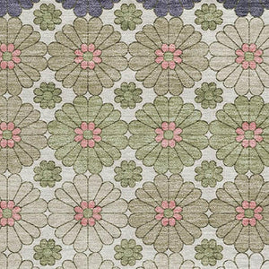 HomeRoots 9' Geometric Area Rug in Artichoke Green, Purple & Beige – Washable, UV-Protected, Non-Slip Design 696853