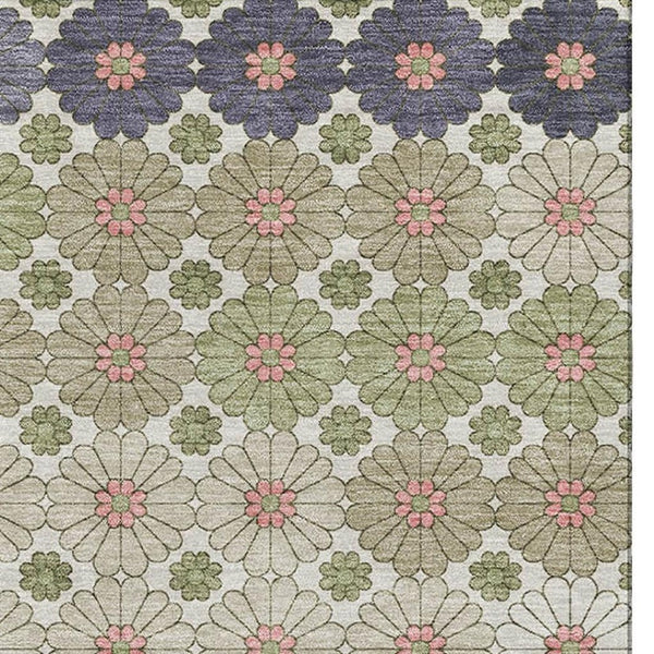 HomeRoots 9' Geometric Area Rug in Artichoke Green, Purple & Beige – Washable, UV-Protected, Non-Slip Design 696853