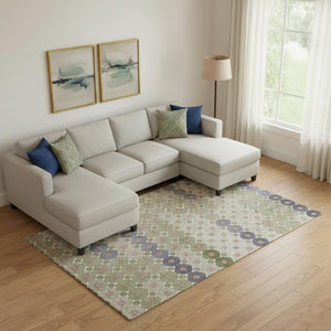 HomeRoots 10' X 14' Geometric Artichoke Green, Purple & Beige Washable Area Rug with UV Protection & Durability 696854