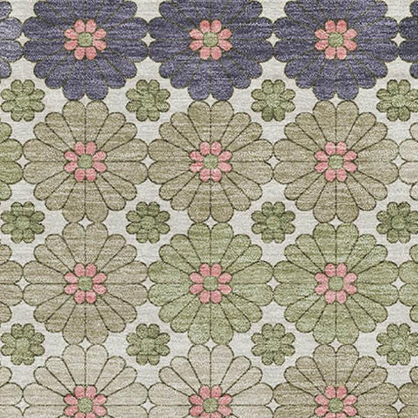 HomeRoots 10' X 14' Geometric Artichoke Green, Purple & Beige Washable Area Rug with UV Protection & Durability 696854