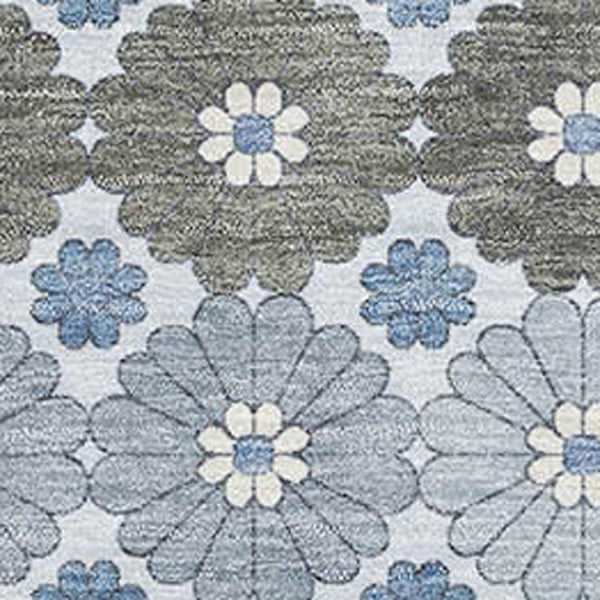 HomeRoots 5' X 8' Denim Blue Gray Silver Geometric Area Rug - Washable, UV Protected, & Stain-Resistant Design 696856