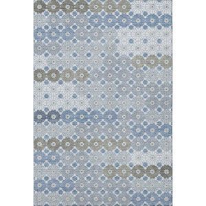 HomeRoots 5' X 8' Denim Blue Gray Silver Geometric Area Rug - Washable, UV Protected, & Stain-Resistant Design 696856