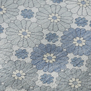 HomeRoots 8' Washable Denim Blue, Gray & Silver Round Rug with Geometric Design – UV & Stain Resistant! 696857