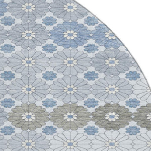 HomeRoots 8' Washable Denim Blue, Gray & Silver Round Rug with Geometric Design – UV & Stain Resistant! 696857
