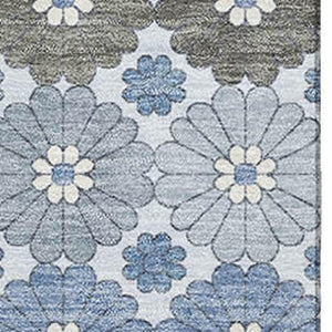 HomeRoots 8' X 10' Denim Blue Gray & Silver Geometric Washable Area Rug - Durable, Stylish, UV-Protected Design 696858