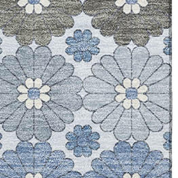 HomeRoots 8' X 10' Denim Blue Gray & Silver Geometric Washable Area Rug - Durable, Stylish, UV-Protected Design 696858