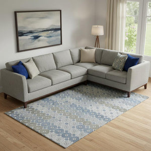 HomeRoots 9' X 12' Stylish Denim Blue Gray Silver Geometric Area Rug - Washable, Stain Resistant, UV Protected 696859