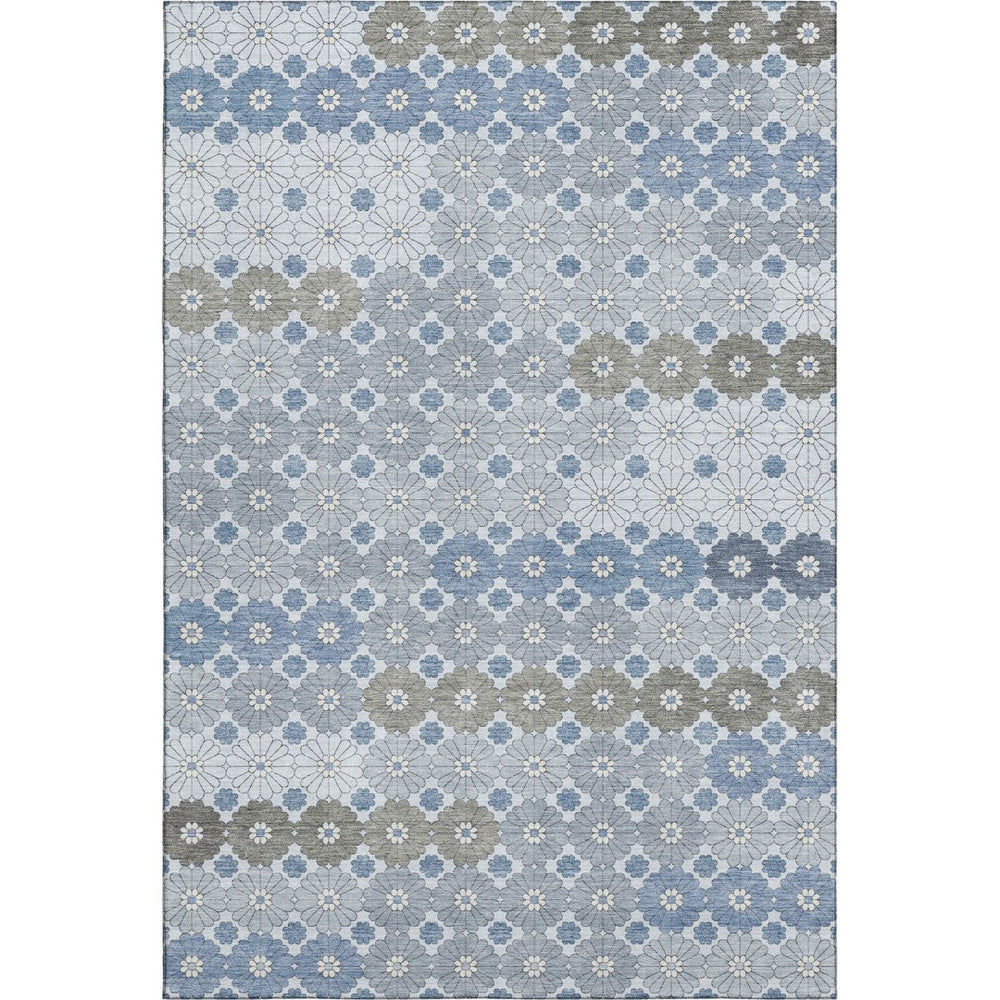 HomeRoots 9' X 12' Stylish Denim Blue Gray Silver Geometric Area Rug - Washable, Stain Resistant, UV Protected 696859