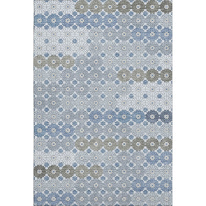 HomeRoots 9' X 12' Stylish Denim Blue Gray Silver Geometric Area Rug - Washable, Stain Resistant, UV Protected 696859