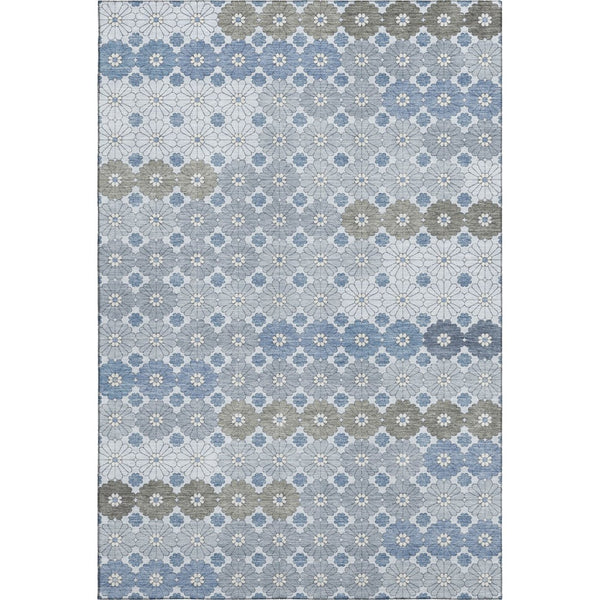 HomeRoots 9' X 12' Stylish Denim Blue Gray Silver Geometric Area Rug - Washable, Stain Resistant, UV Protected 696859