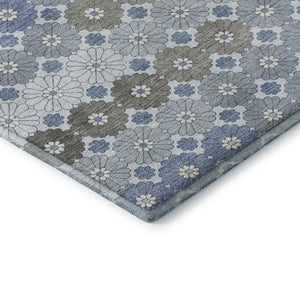 HomeRoots 9' X 12' Stylish Denim Blue Gray Silver Geometric Area Rug - Washable, Stain Resistant, UV Protected 696859