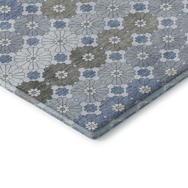 HomeRoots 9' X 12' Stylish Denim Blue Gray Silver Geometric Area Rug - Washable, Stain Resistant, UV Protected 696859