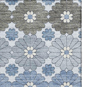 HomeRoots 9' X 12' Stylish Denim Blue Gray Silver Geometric Area Rug - Washable, Stain Resistant, UV Protected 696859