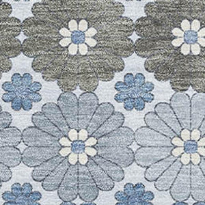 HomeRoots 10' X 14' Denim Blue Gray Silver Geometric Area Rug - Durable, Stain-Resistant, UV-Protected Design 696860