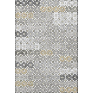 HomeRoots 5' X 8' Geometric Area Rug in Gray, Silver & Beige - Washable, Stain-Resistant, UV Protected Durability 696862