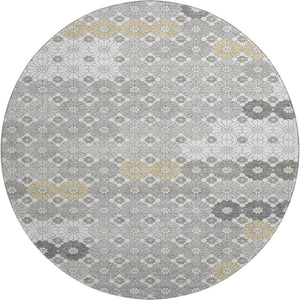 HomeRoots 8' Geometric Washable Round Rug in Gray, Silver & Beige - UV Protected, Durable & Stylish Design 696863