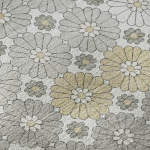 HomeRoots 8' Geometric Washable Round Rug in Gray, Silver & Beige - UV Protected, Durable & Stylish Design 696863