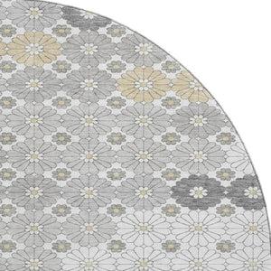 HomeRoots 8' Geometric Washable Round Rug in Gray, Silver & Beige - UV Protected, Durable & Stylish Design 696863