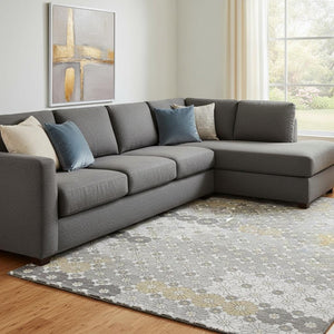 HomeRoots 8' X 10' Geometric Area Rug in Gray-Silver & Beige - Washable, UV-Protected, Durable Design for Homes 696864
