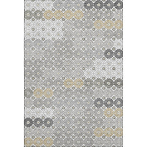 HomeRoots 8' X 10' Geometric Area Rug in Gray-Silver & Beige - Washable, UV-Protected, Durable Design for Homes 696864