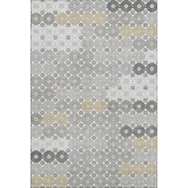 HomeRoots 8' X 10' Geometric Area Rug in Gray-Silver & Beige - Washable, UV-Protected, Durable Design for Homes 696864
