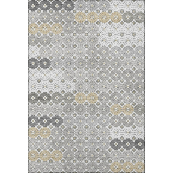 HomeRoots 9' X 12' Gray Silver Beige Geometric Area Rug - Washable, UV Protected for Modern Living Spaces! 696865