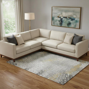HomeRoots 10' Geometric Washable Area Rug in Gray, Silver & Beige – UV Protected, Durable for Busy Homes 696866