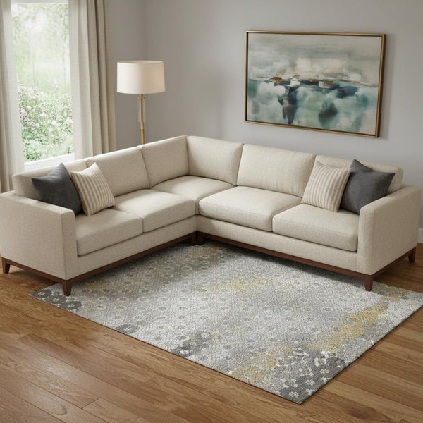 HomeRoots 10' Geometric Washable Area Rug in Gray, Silver & Beige – UV Protected, Durable for Busy Homes 696866