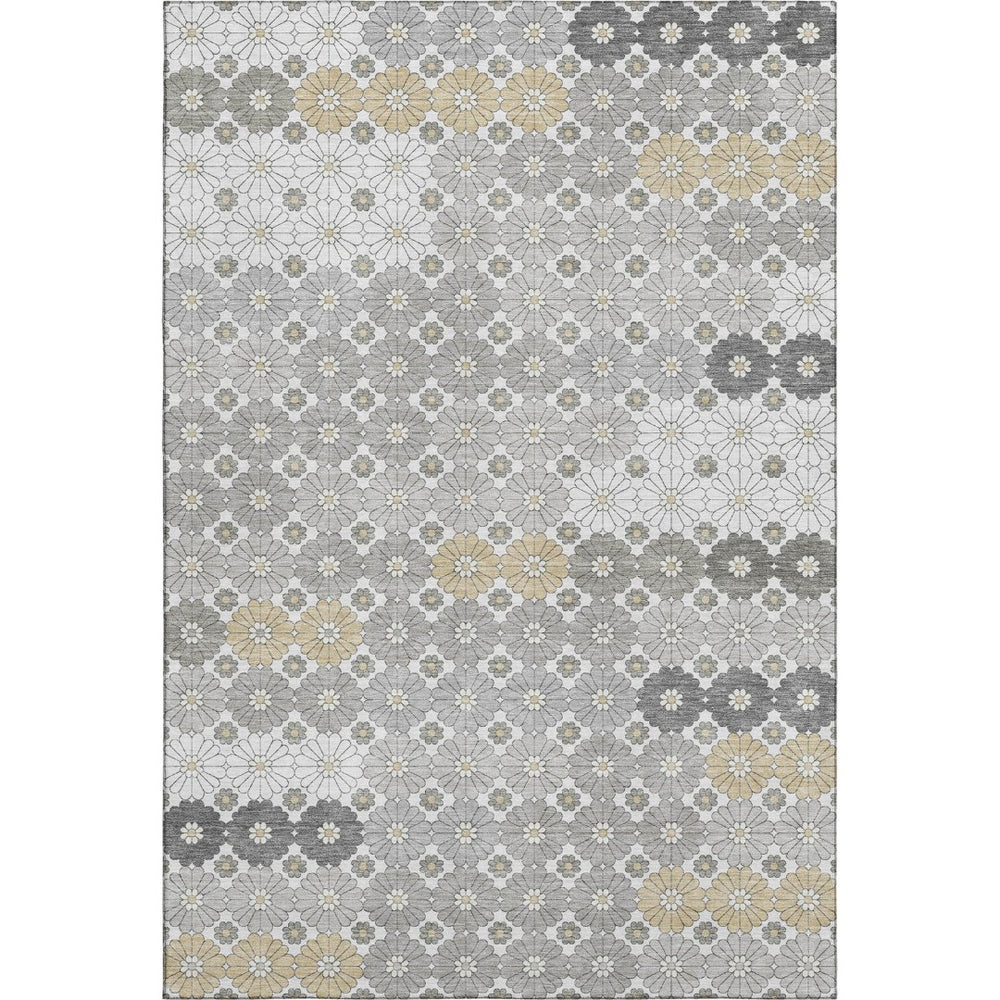 HomeRoots 10' Geometric Washable Area Rug in Gray, Silver & Beige – UV Protected, Durable for Busy Homes 696866