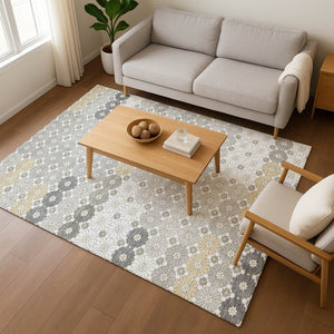 HomeRoots 10' Geometric Washable Area Rug in Gray, Silver & Beige – UV Protected, Durable for Busy Homes 696866