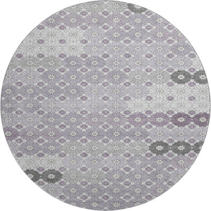 HomeRoots 8' Modern Geometric Lavender Gray & Silver Washable Round Rug with UV Protection for Stylish Spaces 696869