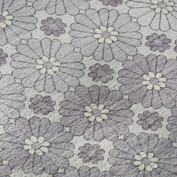 HomeRoots 8' Modern Geometric Lavender Gray & Silver Washable Round Rug with UV Protection for Stylish Spaces 696869