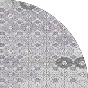 HomeRoots 8' Modern Geometric Lavender Gray & Silver Washable Round Rug with UV Protection for Stylish Spaces 696869