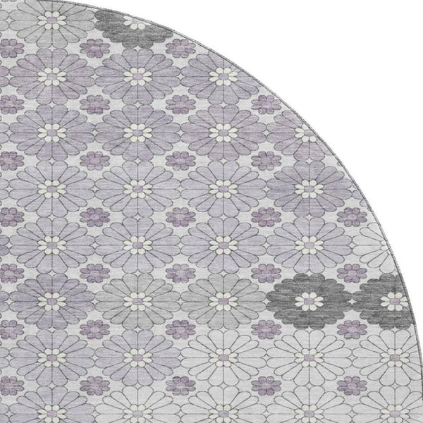 HomeRoots 8' Modern Geometric Lavender Gray & Silver Washable Round Rug with UV Protection for Stylish Spaces 696869
