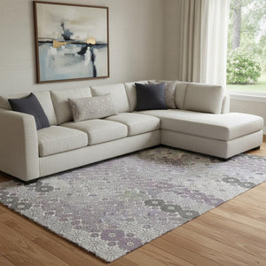 HomeRoots 8' X 10' Stylish Lavender Gray & Silver Geometric Area Rug - Washable, Durable, UV Protected Design 696870