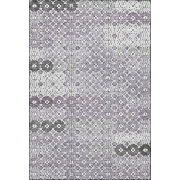 HomeRoots 8' X 10' Stylish Lavender Gray & Silver Geometric Area Rug - Washable, Durable, UV Protected Design 696870
