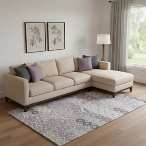 HomeRoots 9' X 12' Stylish Lavender Gray & Silver Geometric Area Rug - Washable, UV Protected & Durable Design 696871