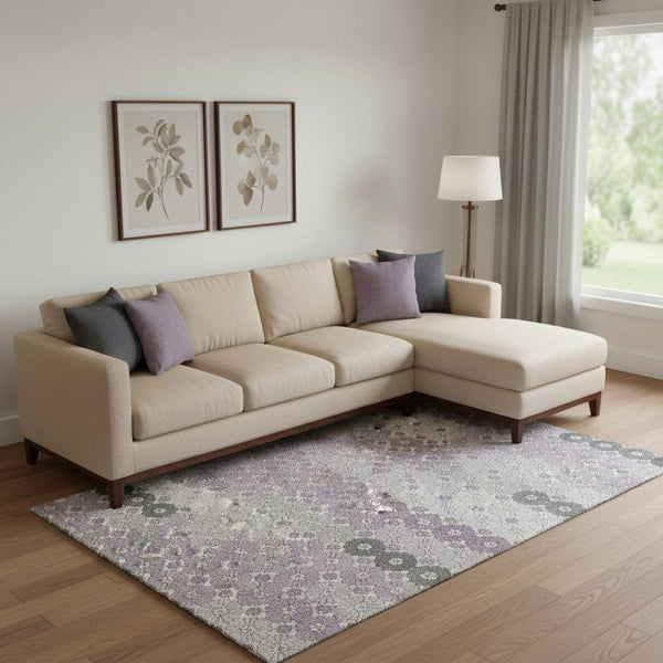 HomeRoots 9' X 12' Stylish Lavender Gray & Silver Geometric Area Rug - Washable, UV Protected & Durable Design 696871